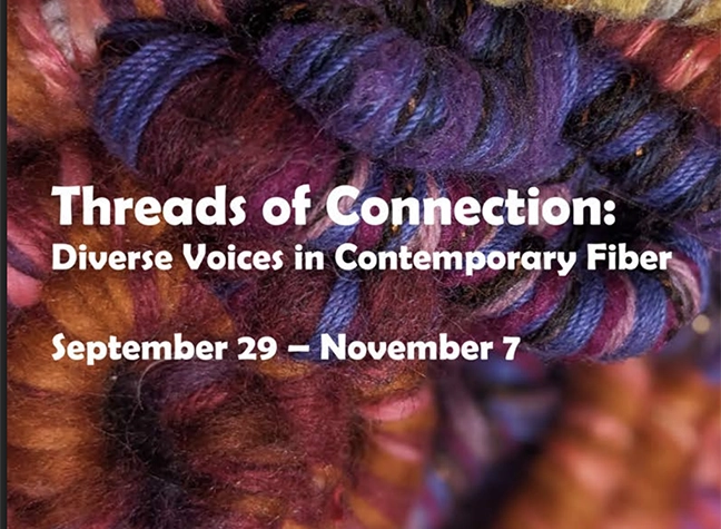 Threads of Connection superimposed over a close up of fabric