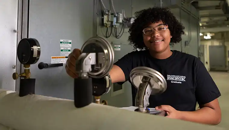 HVAC student working in lab