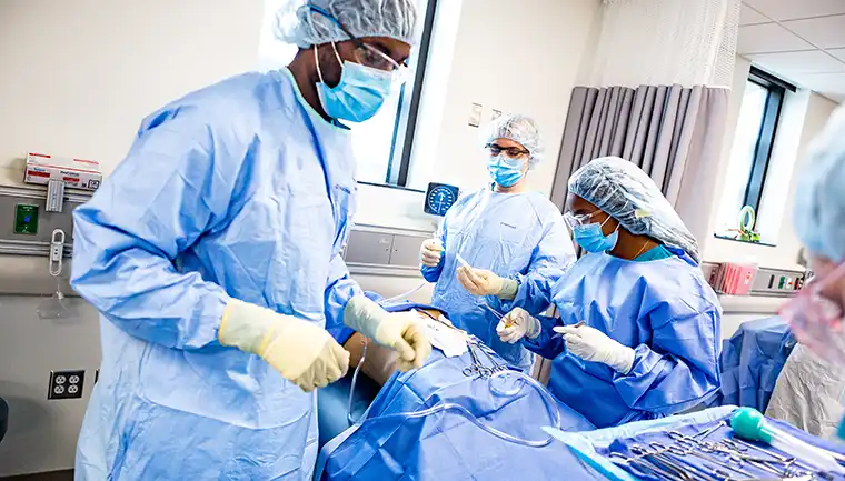 Student working in the surgical tech lab