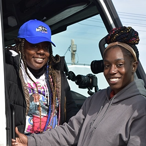 Two females in a truck