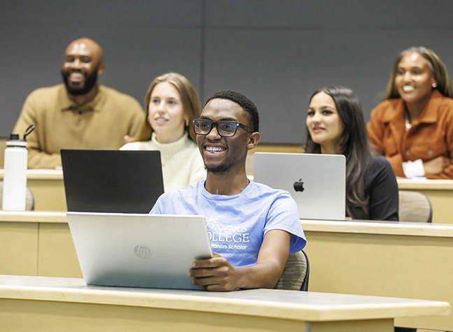 A group of students sitting in class
