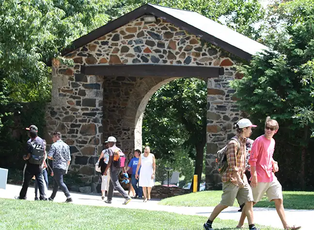 Students walking around campus