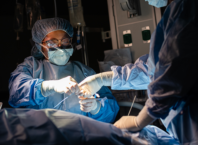 Student working in the anesthesia lab