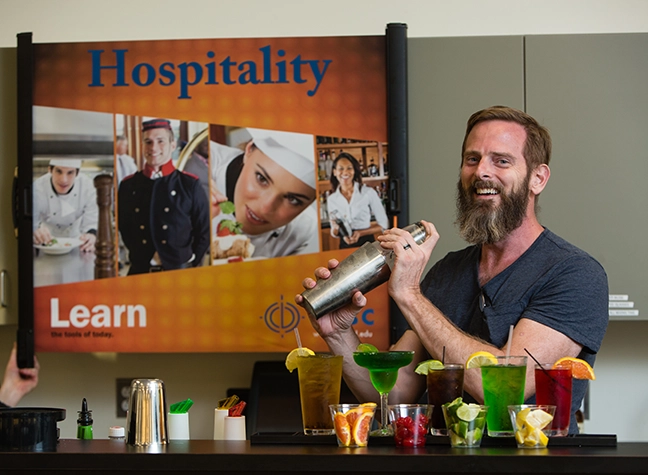 Bartender mixing drinks