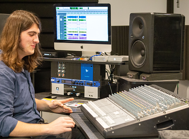 Student in radio studio