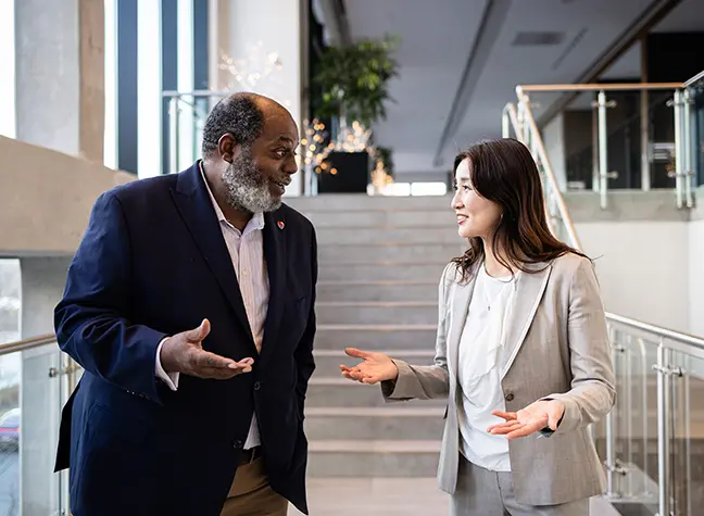 Man and woman discussing  business