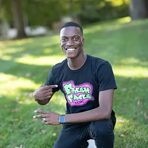 Fresh Faces student Kelvin Dagadu in the library. 